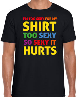 Bellatio Decorations Gay Pride t-shirt - heren - zwart - Too sexy - LHBTI 2XL - Feestshirts