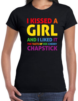 Bellatio Decorations Gay Pride t-shirt met tekst - dames - zwart - Kissed a girl - LHBTI