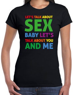 Bellatio Decorations Gay Pride t-shirt met tekst - dames - zwart - Talk about sex - LHBTI