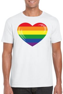 Bellatio Decorations Gay pride T-shirt Regenboog vlag in hart wit heren 2XL - Feestshirts