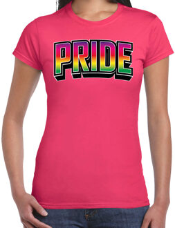 Bellatio Decorations Gay Pride T-shirt voor dames - fuchsia roze - pride - regenboog - LHBTI 2XL