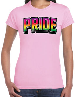 Bellatio Decorations Gay Pride T-shirt voor dames - licht roze - pride - regenboog - LHBTI L