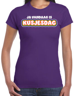 Bellatio Decorations Gay Pride T-shirt voor dames - paars - kusjesdag - regenboog - LHBTI XS