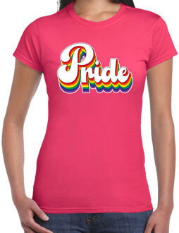 Bellatio Decorations Gay Pride T-shirt voor dames - pride - fuchsia roze - regenboog - LHBTI 2XL