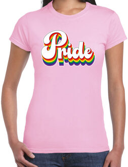 Bellatio Decorations Gay Pride T-shirt voor dames - pride - licht roze - regenboog - LHBTI 2XL