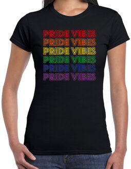 Bellatio Decorations Gay Pride T-shirt voor dames - pride vibes - zwart - regenboog - LHBTI 2XL