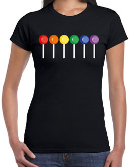 Bellatio Decorations Gay Pride T-shirt voor dames - pride - zwart - lollies - LHBTI XL