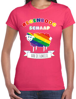 Bellatio Decorations Gay Pride T-shirt voor dames - regenboog schaap - fuchsia roze - LHBTI 2XL