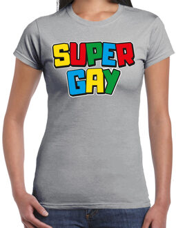 Bellatio Decorations Gay Pride T-shirt voor dames - super gay - grijs - pride - regenboog - LHBTI 2XL