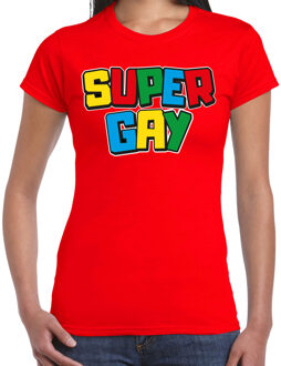 Bellatio Decorations Gay Pride T-shirt voor dames - super gay - rood - pride - regenboog - LHBTI 2XL