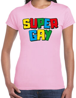 Bellatio Decorations Gay Pride T-shirt voor dames - super gay - roze - pride - regenboog - LHBTI 2XL