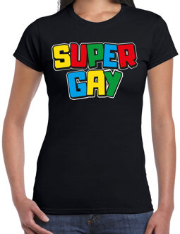 Bellatio Decorations Gay Pride T-shirt voor dames - super gay - zwart - pride - regenboog - LHBTI S