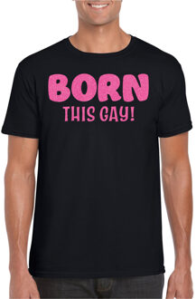 Bellatio Decorations Gay Pride T-shirt voor heren - born this gay - zwart - roze glitter - LHBTI 2XL