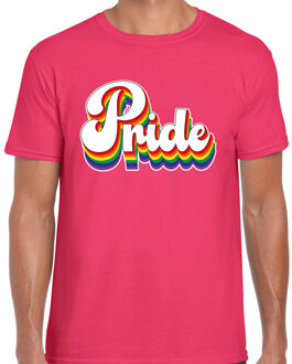 Bellatio Decorations Gay Pride T-shirt voor heren - pride - fuchsia roze - regenboog - LHBTI 2XL