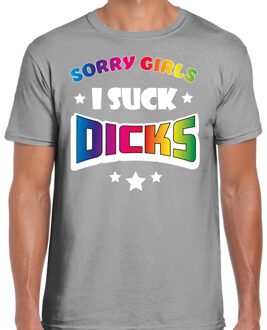 Bellatio Decorations Gay Pride T-shirt voor heren - sorry girls i suck dicks - grijs - regenboog 2XL