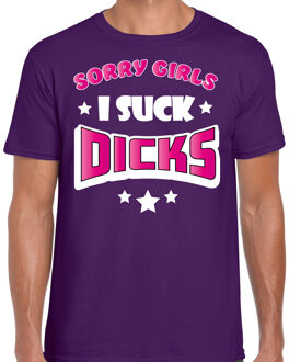 Bellatio Decorations Gay Pride T-shirt voor heren - sorry girls i suck dicks - paars/roze - LHBTI 2XL