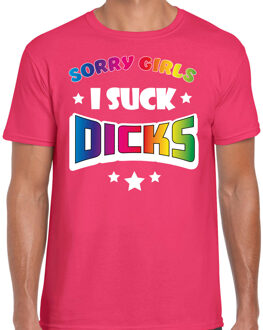 Bellatio Decorations Gay Pride T-shirt voor heren - sorry girls i suck dicks - roze - regenboog 2XL