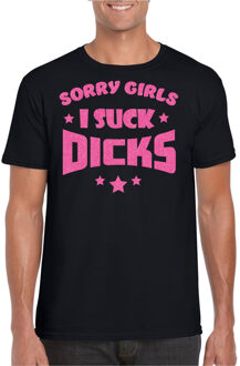 Bellatio Decorations Gay Pride T-shirt voor heren - sorry girls i suck dicks - zwart - glitter roze - LHBTI 2XL