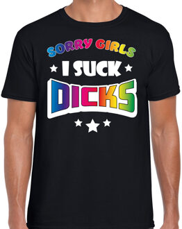 Bellatio Decorations Gay Pride T-shirt voor heren - sorry girls i suck dicks - zwart - regenboog 2XL