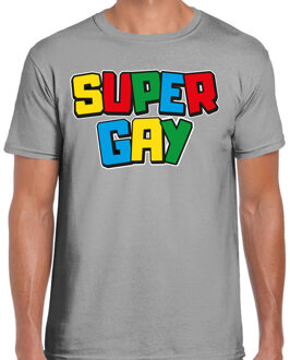 Bellatio Decorations Gay Pride T-shirt voor heren - super gay - grijs - pride - regenboog - LHBTI 2XL