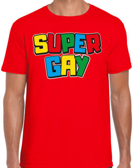 Bellatio Decorations Gay Pride T-shirt voor heren - super gay - rood - pride - regenboog - LHBTI 2XL