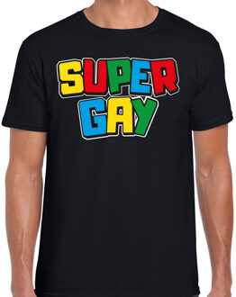 Bellatio Decorations Gay Pride T-shirt voor heren - super gay - zwart - pride - regenboog - LHBTI 2XL