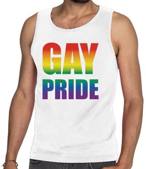 Bellatio Decorations Gay pride tanktop / mouwloos shirt wit voor heren