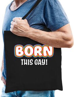 Bellatio Decorations Gay Pride tas - born this gay - katoen - 42 x 38 cm - zwart - LHBTI - Feest Boodschappentassen