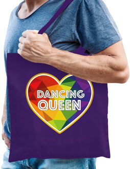 Bellatio Decorations Gay Pride tas - dancing queen - katoen - 42 x 38 cm - LHBTI - Feest Boodschappentassen Paars