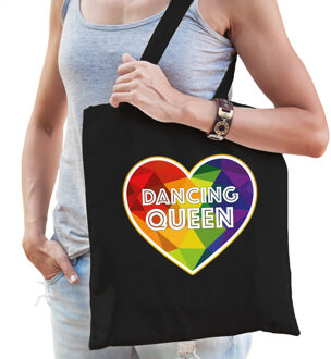 Bellatio Decorations Gay Pride tas - dancing queen - katoen - 42 x 38 cm - LHBTI - Feest Boodschappentassen Zwart