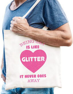 Bellatio Decorations Gay Pride tas heren - being gay is like glitter - wit - katoen - 42 x 38 cm