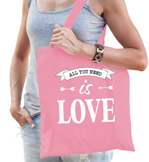 Bellatio Decorations Gay Pride tas - katoen - 42 x 38 cm - roze - LHBTI - love - Feest Boodschappentassen