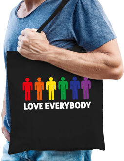 Bellatio Decorations Gay Pride tas - katoen - 42 x 38 cm - zwart - love everybody - LHBTI - Feest Boodschappentassen