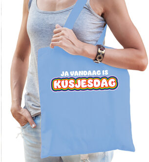 Bellatio Decorations Gay Pride tas voor dames - kusjesdag - licht blauw - katoen - 42 x 38 cm - regenboog - LHBTI Lichtblauw