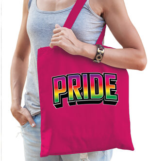 Bellatio Decorations Gay Pride tas voor dames - roze - katoen - 42 x 38 cm - regenboog - LHBTI Fuchsia