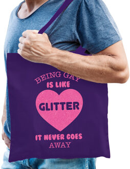 Bellatio Decorations Gay Pride tas voor heren - being gay is like glitter - paars - katoen - 42 x 38 cm