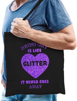 Bellatio Decorations Gay Pride tas voor heren - being gay is like glitter - zwart - katoen - 42 x 38 cm