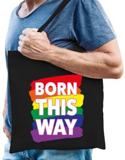 Bellatio Decorations Gaypride born this way zwart katoenen regenboog tas - gaypride/lhbt