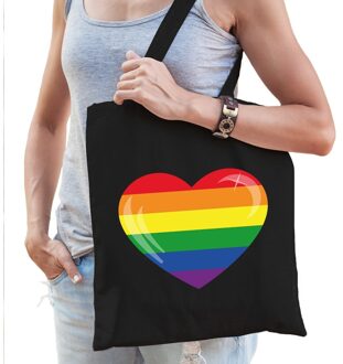 Bellatio Decorations Gaypride regenboog hart katoenen tas zwart