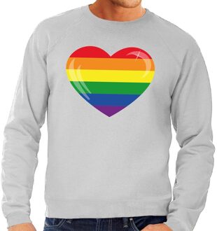 Bellatio Decorations Gaypride regenboog hart sweater grijs voor heren 2XL