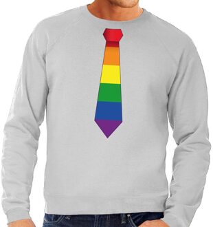 Bellatio Decorations Gaypride regenboog stropdas sweater grijs voor heren