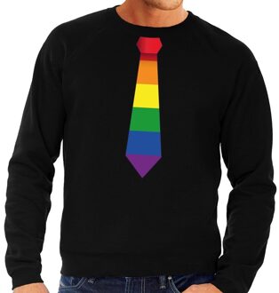 Bellatio Decorations Gaypride regenboog stropdas sweater zwart voor heren 2XL