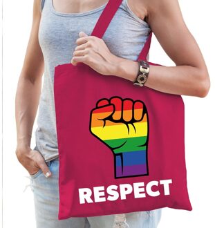 Bellatio Decorations Gaypride respect regenboog tas fuchsia roze katoen - lhbt accessoire