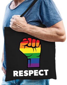 Bellatio Decorations Gaypride respect regenboog tas zwart katoen - lhbt accessoire