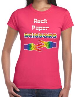 Bellatio Decorations Gaypride Rock Paper Scissors t-shirt roze dames