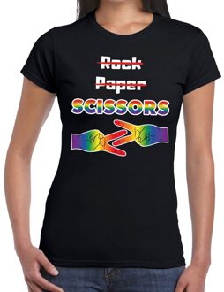 Bellatio Decorations Gaypride Rock Paper Scissors t-shirt zwart dames XS