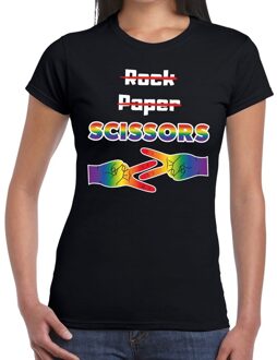 Bellatio Decorations Gaypride Rock Paper Scissors t-shirt zwart dames