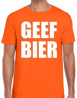 Bellatio Decorations Geef Bier fun t-shirt oranje voor heren 2XL - Feestshirts