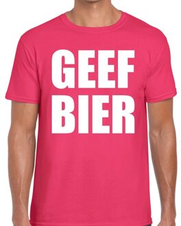 Bellatio Decorations Geef Bier t-shirt roze heren 2XL