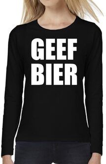 Bellatio Decorations Geef Bier tekst t-shirt long sleeve zwart voor dames